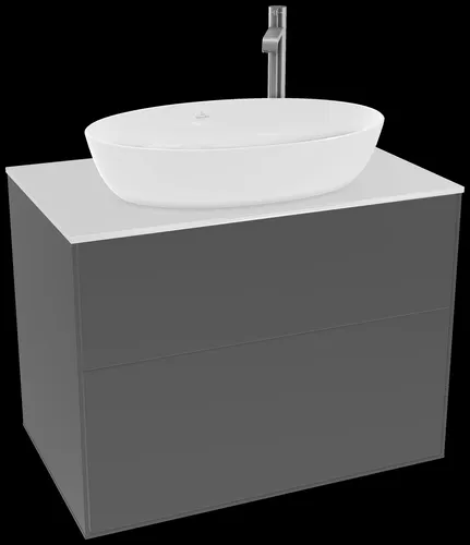 Bild von VILLEROY BOCH Finion Waschbeckenunterschrank, mit Beleuchtung, 2 Auszüge, 800 x 603 x 501 mm, Anthracite Matt Lacquer / Glass White Matt #G87100GK