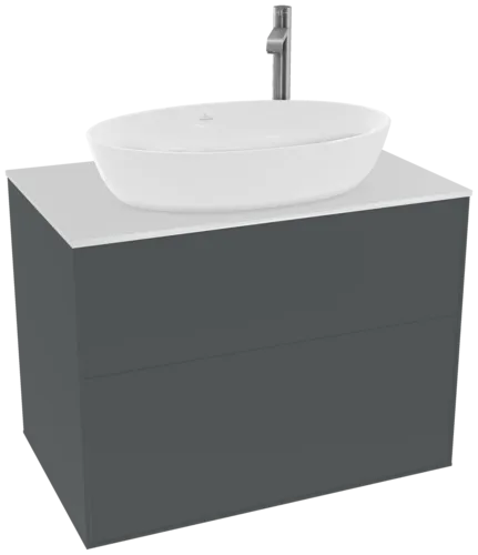 Bild von VILLEROY BOCH Finion Waschbeckenunterschrank, mit Beleuchtung, 2 Auszüge, 800 x 603 x 501 mm, Midnight Blue Matt Lacquer / Glass White Matt #G87100HG