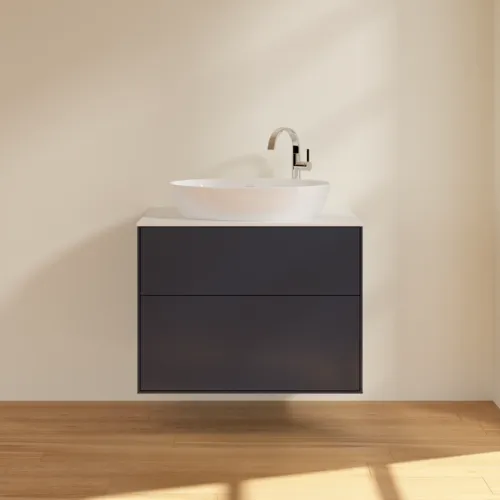 Bild von VILLEROY BOCH Finion Waschbeckenunterschrank, mit Beleuchtung, 2 Auszüge, 800 x 603 x 501 mm, Midnight Blue Matt Lacquer / Glass White Matt #G87100HG