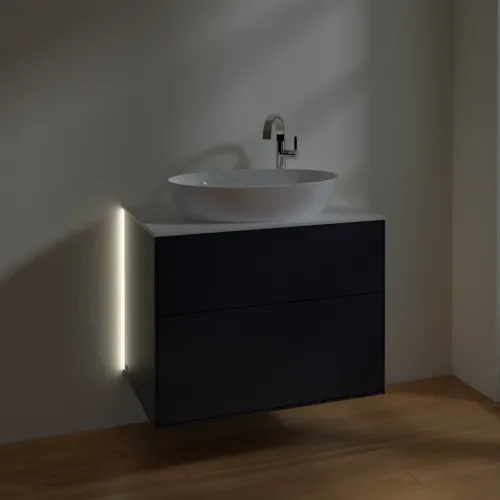Bild von VILLEROY BOCH Finion Waschbeckenunterschrank, mit Beleuchtung, 2 Auszüge, 800 x 603 x 501 mm, Midnight Blue Matt Lacquer / Glass White Matt #G87100HG