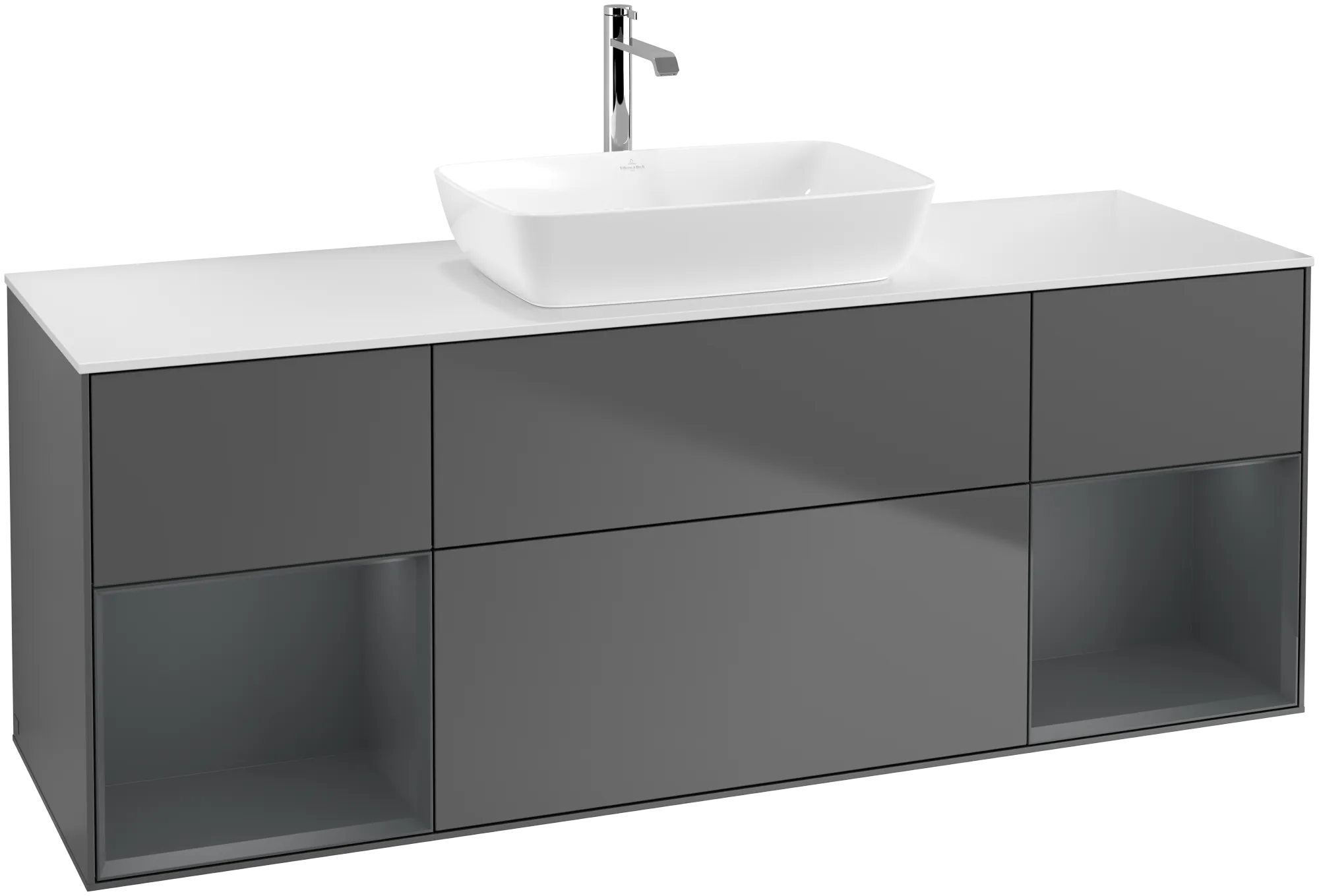 Bild von VILLEROY BOCH Finion Waschbeckenunterschrank, mit Beleuchtung, 4 Auszüge, 1600 x 603 x 501 mm, Anthracite Matt Lacquer / Midnight Blue Matt Lacquer / Glass White Matt #G861HGGK