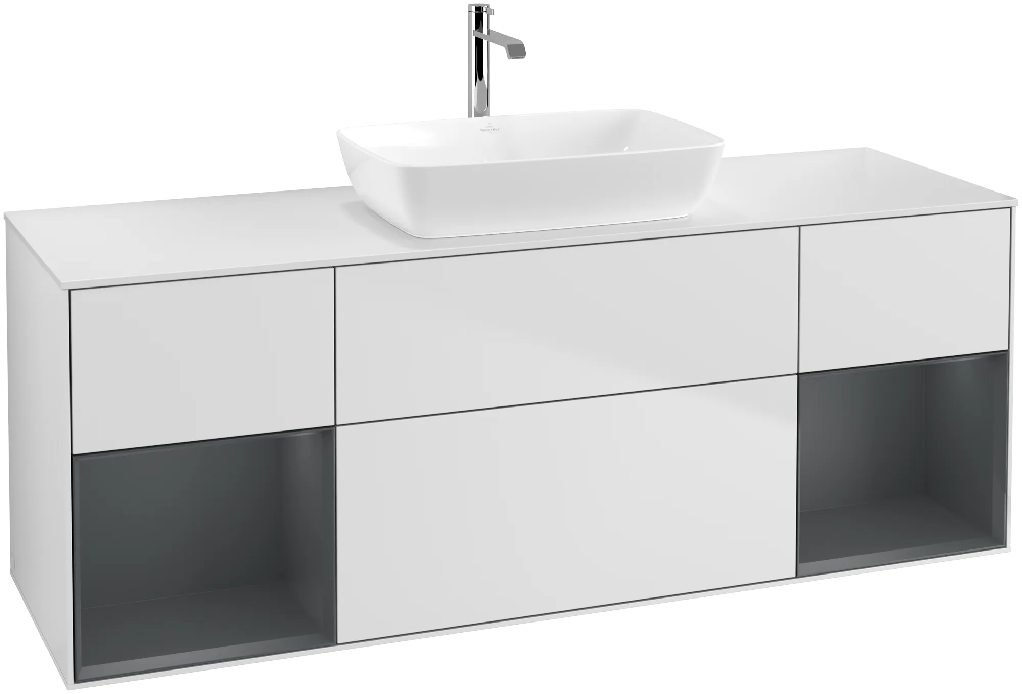 Obrázek VILLEROY BOCH Finion Vanity unit, with lighting, 4 pull-out compartments, 1600 x 603 x 501 mm, White Matt Lacquer / Midnight Blue Matt Lacquer / Glass White Matt #G861HGMT