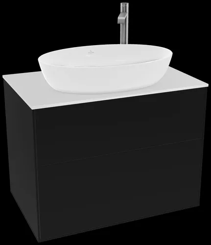 Bild von VILLEROY BOCH Finion Waschbeckenunterschrank, mit Beleuchtung, 2 Auszüge, 800 x 603 x 501 mm, Black Matt Lacquer / Glass White Matt #G87100PD
