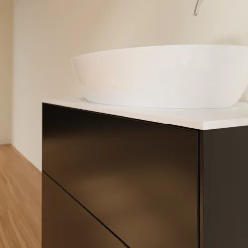 Bild von VILLEROY BOCH Finion Waschbeckenunterschrank, mit Beleuchtung, 2 Auszüge, 800 x 603 x 501 mm, Black Matt Lacquer / Glass White Matt #G87100PD