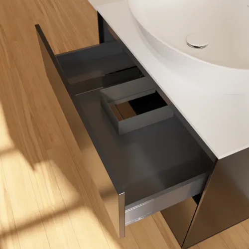 Bild von VILLEROY BOCH Finion Waschbeckenunterschrank, mit Beleuchtung, 2 Auszüge, 800 x 603 x 501 mm, Black Matt Lacquer / Glass White Matt #G87100PD