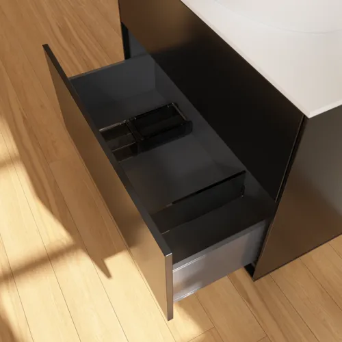 Bild von VILLEROY BOCH Finion Waschbeckenunterschrank, mit Beleuchtung, 2 Auszüge, 800 x 603 x 501 mm, Black Matt Lacquer / Glass White Matt #G87100PD