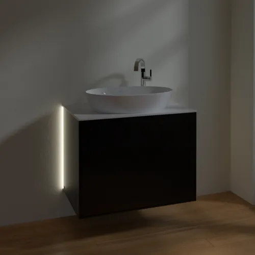 Bild von VILLEROY BOCH Finion Waschbeckenunterschrank, mit Beleuchtung, 2 Auszüge, 800 x 603 x 501 mm, Black Matt Lacquer / Glass White Matt #G87100PD