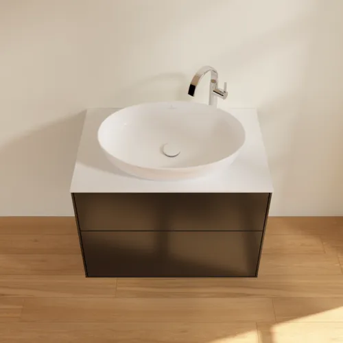 Bild von VILLEROY BOCH Finion Waschbeckenunterschrank, mit Beleuchtung, 2 Auszüge, 800 x 603 x 501 mm, Black Matt Lacquer / Glass White Matt #G87100PD