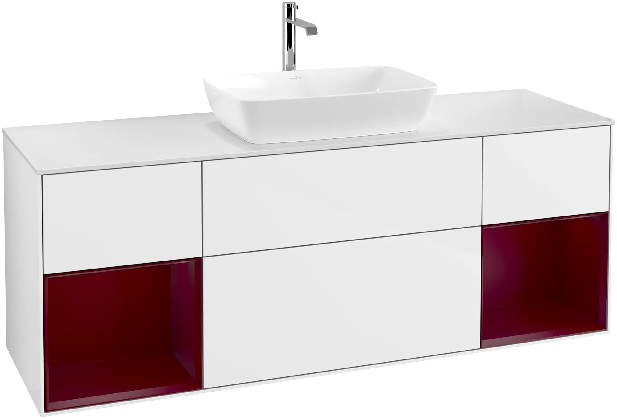 Bild von VILLEROY BOCH Finion Waschbeckenunterschrank, mit Beleuchtung, 4 Auszüge, 1600 x 603 x 501 mm, Glossy White Lacquer / Peony Matt Lacquer / Glass White Matt #G861HBGF