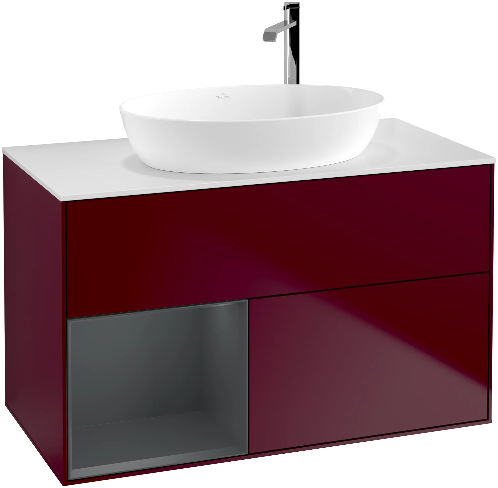 Bild von VILLEROY BOCH Finion Waschbeckenunterschrank, mit Beleuchtung, 2 Auszüge, 1000 x 603 x 501 mm, Peony Matt Lacquer / Midnight Blue Matt Lacquer / Glass White Matt #G891HGHB