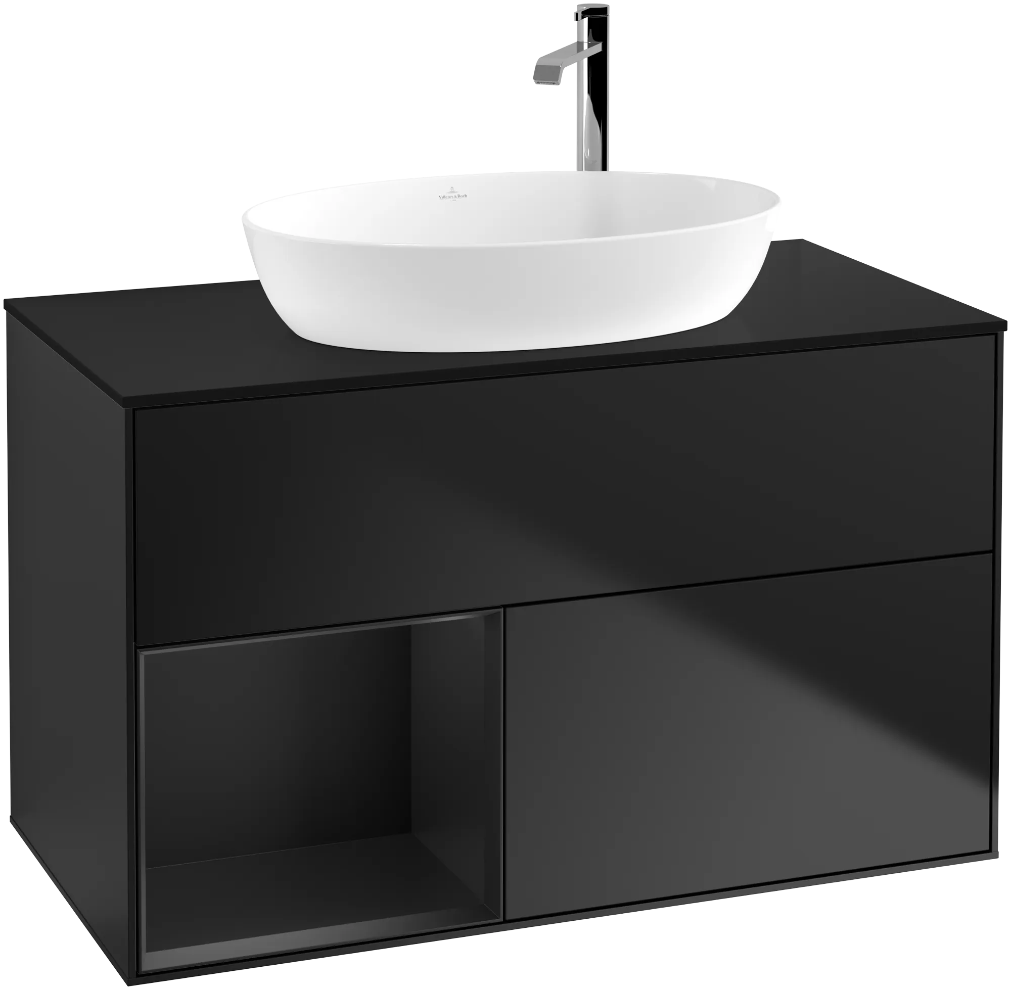 Bild von VILLEROY BOCH Finion Waschbeckenunterschrank, mit Beleuchtung, 2 Auszüge, 1000 x 603 x 501 mm, Black Matt Lacquer / Black Matt Lacquer / Glass Black Matt #G892PDPD