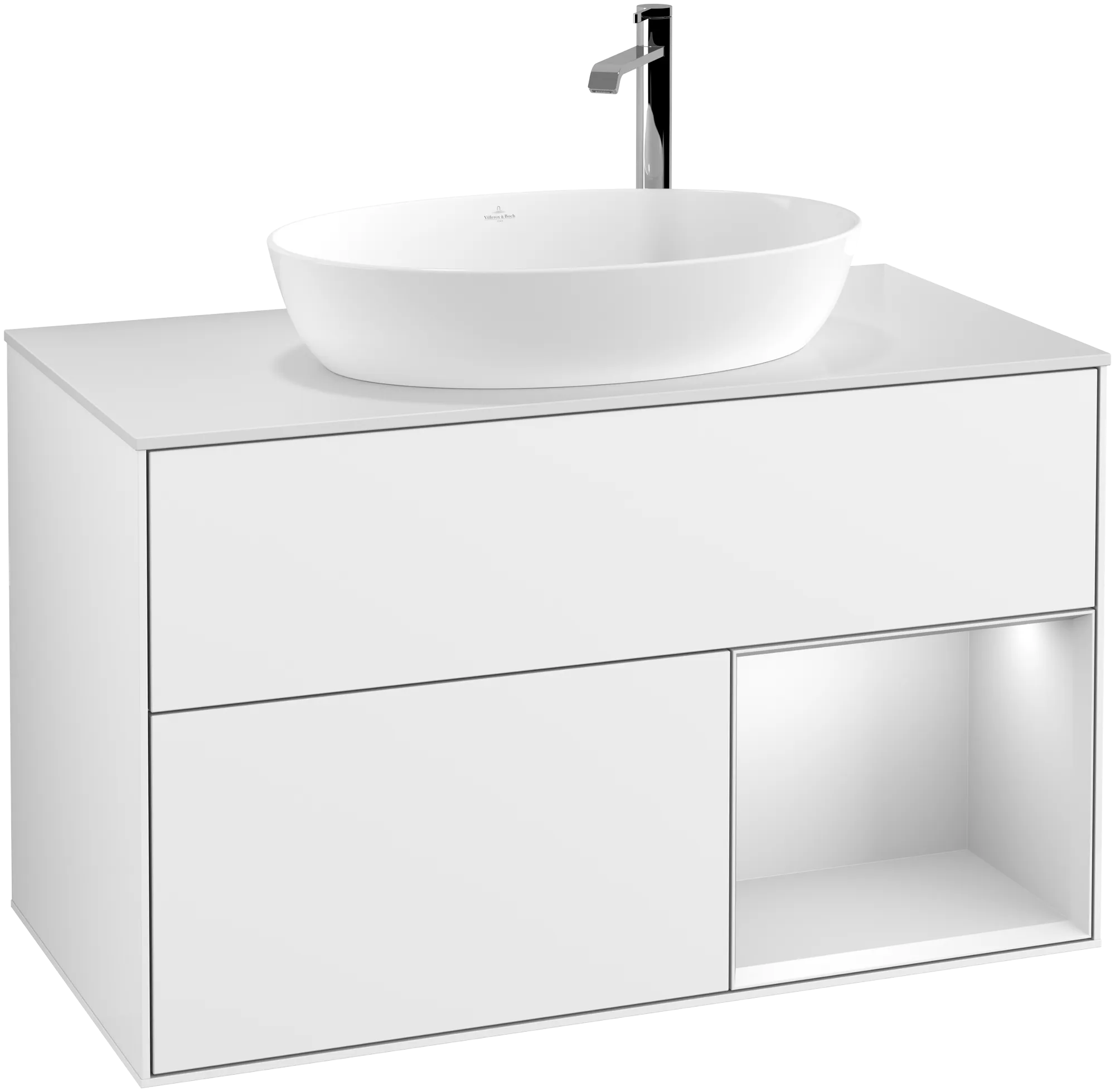 Bild von VILLEROY BOCH Finion Waschbeckenunterschrank, mit Beleuchtung, 2 Auszüge, 1000 x 603 x 501 mm, Glossy White Lacquer / White Matt Lacquer / Glass White Matt #G901MTGF