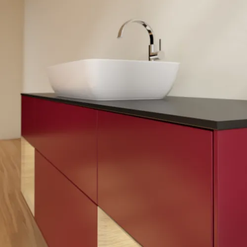 Bild von VILLEROY BOCH Finion Waschbeckenunterschrank, mit Beleuchtung, 4 Auszüge, 1600 x 603 x 501 mm, Peony Matt Lacquer / Oak Veneer / Glass Black Matt #G862PCHB
