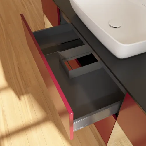 Bild von VILLEROY BOCH Finion Waschbeckenunterschrank, mit Beleuchtung, 4 Auszüge, 1600 x 603 x 501 mm, Peony Matt Lacquer / Oak Veneer / Glass Black Matt #G862PCHB