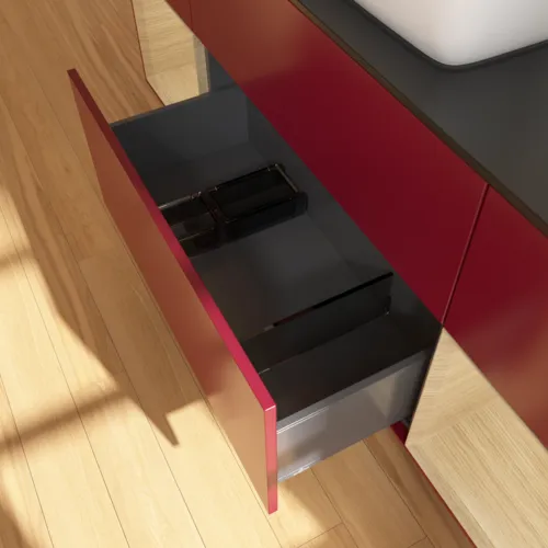 Bild von VILLEROY BOCH Finion Waschbeckenunterschrank, mit Beleuchtung, 4 Auszüge, 1600 x 603 x 501 mm, Peony Matt Lacquer / Oak Veneer / Glass Black Matt #G862PCHB