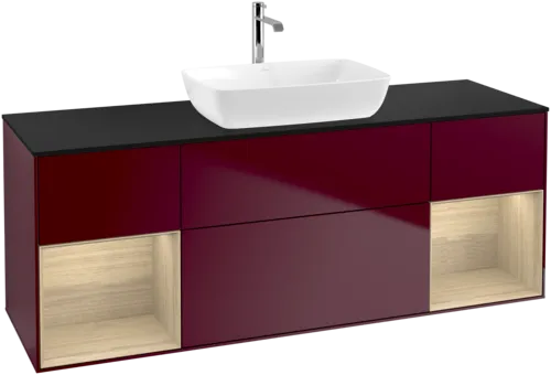 Bild von VILLEROY BOCH Finion Waschbeckenunterschrank, mit Beleuchtung, 4 Auszüge, 1600 x 603 x 501 mm, Peony Matt Lacquer / Oak Veneer / Glass Black Matt #G862PCHB