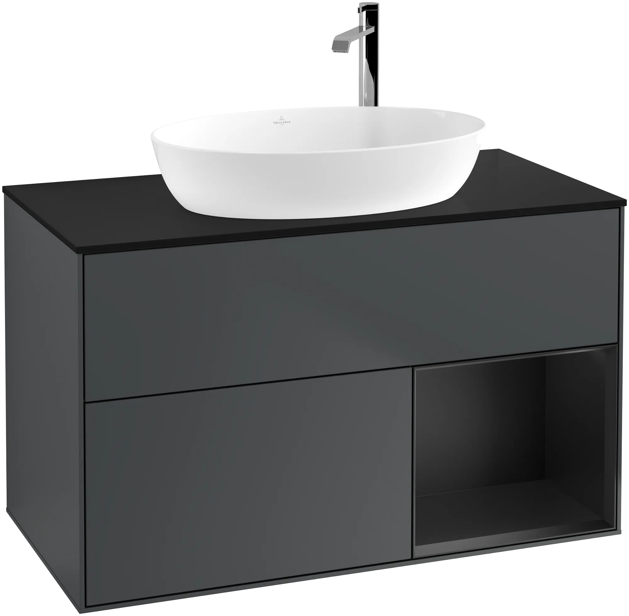 Bild von VILLEROY BOCH Finion Waschbeckenunterschrank, mit Beleuchtung, 2 Auszüge, 1000 x 603 x 501 mm, Midnight Blue Matt Lacquer / Black Matt Lacquer / Glass Black Matt #G902PDHG