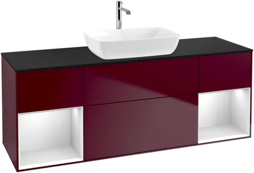 Bild von VILLEROY BOCH Finion Waschbeckenunterschrank, mit Beleuchtung, 4 Auszüge, 1600 x 603 x 501 mm, Peony Matt Lacquer / White Matt Lacquer / Glass Black Matt #G862MTHB