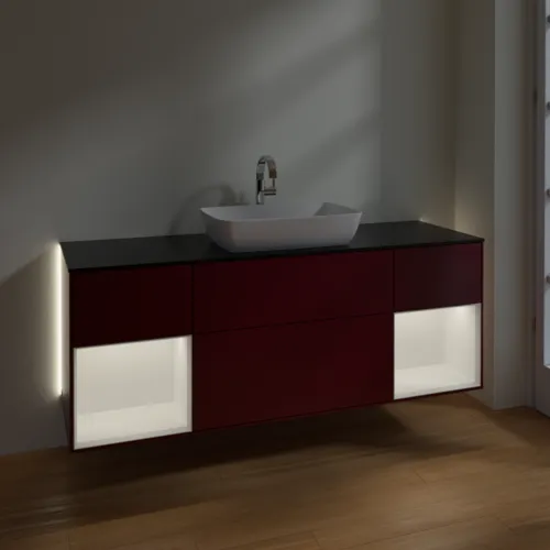 Obrázek VILLEROY BOCH Finion Vanity unit, with lighting, 4 pull-out compartments, 1600 x 603 x 501 mm, Peony Matt Lacquer / White Matt Lacquer / Glass Black Matt #G862MTHB