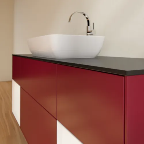 Obrázek VILLEROY BOCH Finion Vanity unit, with lighting, 4 pull-out compartments, 1600 x 603 x 501 mm, Peony Matt Lacquer / White Matt Lacquer / Glass Black Matt #G862MTHB