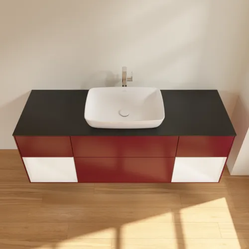 Obrázek VILLEROY BOCH Finion Vanity unit, with lighting, 4 pull-out compartments, 1600 x 603 x 501 mm, Peony Matt Lacquer / White Matt Lacquer / Glass Black Matt #G862MTHB