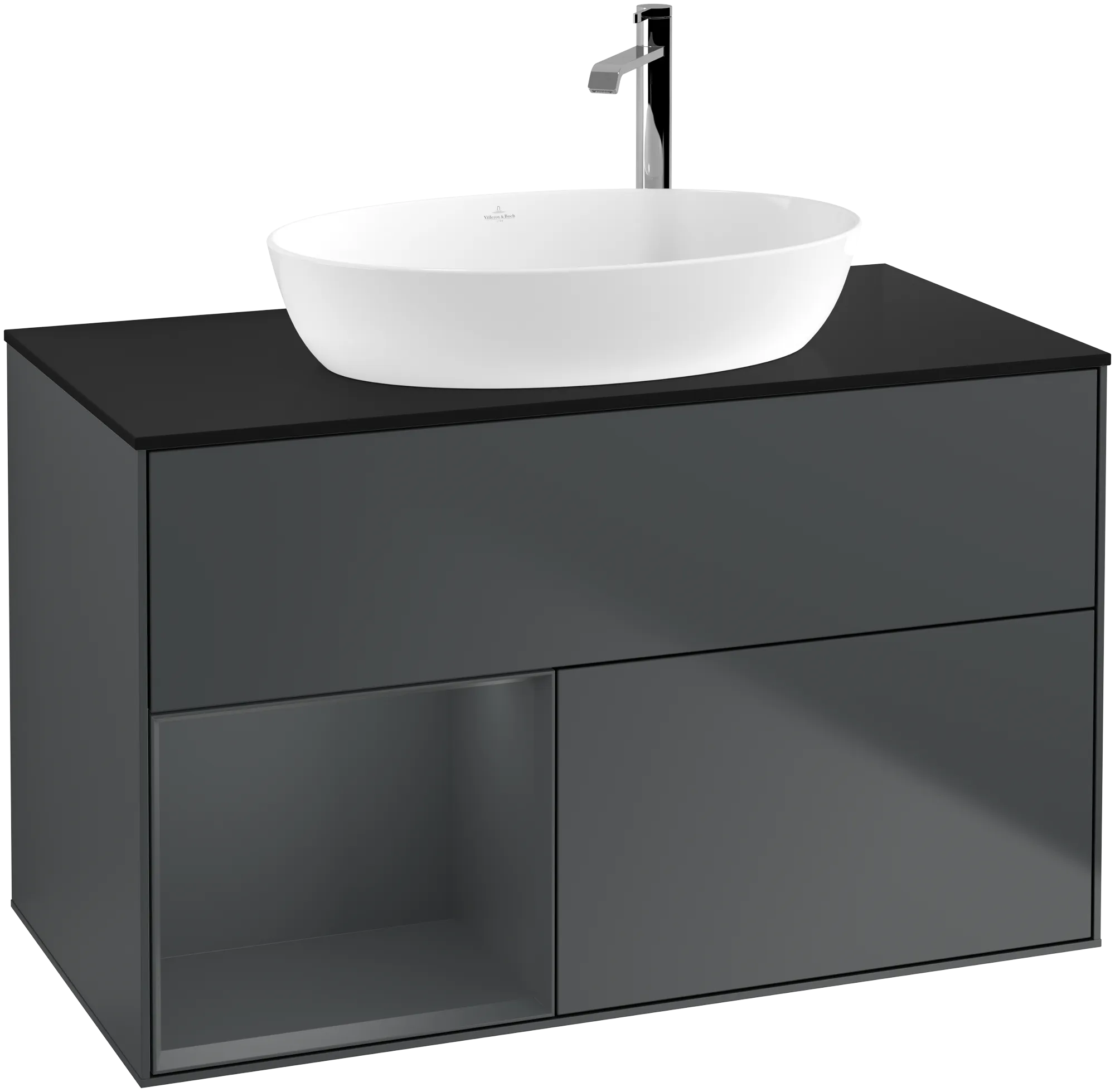 Bild von VILLEROY BOCH Finion Waschbeckenunterschrank, mit Beleuchtung, 2 Auszüge, 1000 x 603 x 501 mm, Midnight Blue Matt Lacquer / Midnight Blue Matt Lacquer / Glass Black Matt #G892HGHG