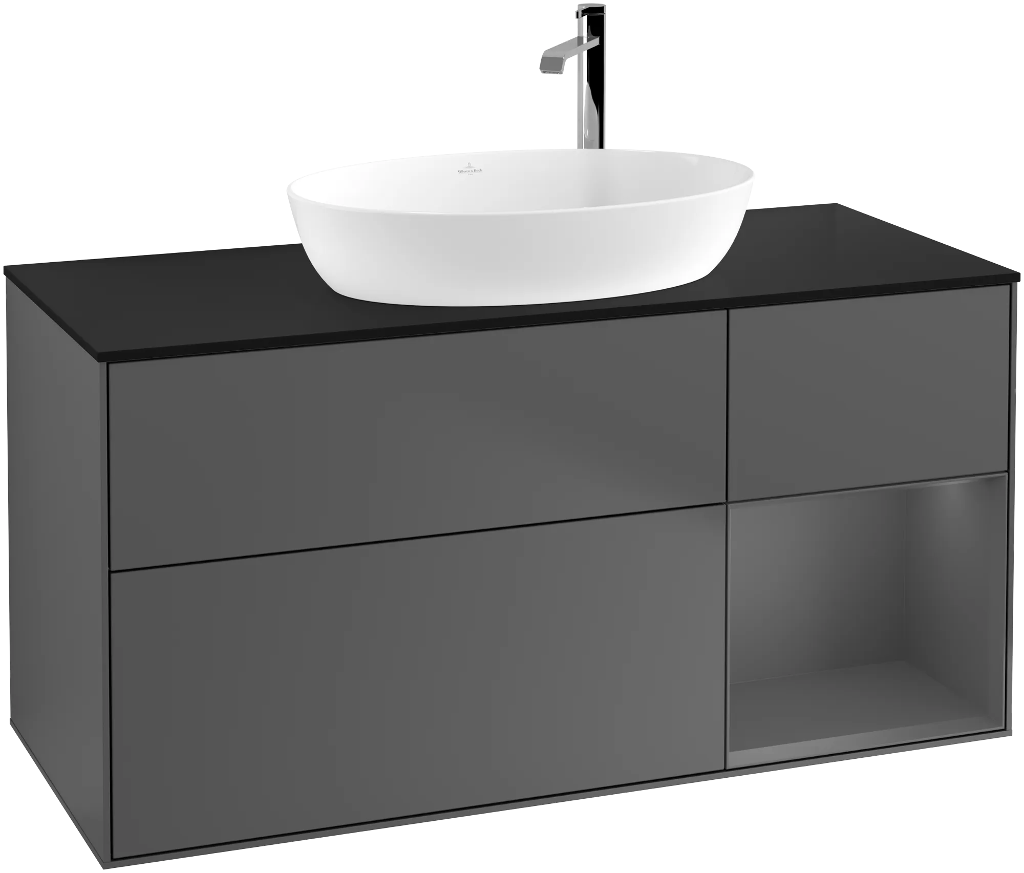 Bild von VILLEROY BOCH Finion Waschbeckenunterschrank, mit Beleuchtung, 3 Auszüge, 1200 x 603 x 501 mm, Anthracite Matt Lacquer / Anthracite Matt Lacquer / Glass Black Matt #G952GKGK
