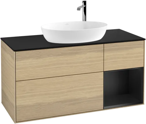Obrázek VILLEROY BOCH Finion Vanity unit, with lighting, 3 pull-out compartments, 1200 x 603 x 501 mm, Oak Veneer / Black Matt Lacquer / Glass Black Matt #G952PDPC