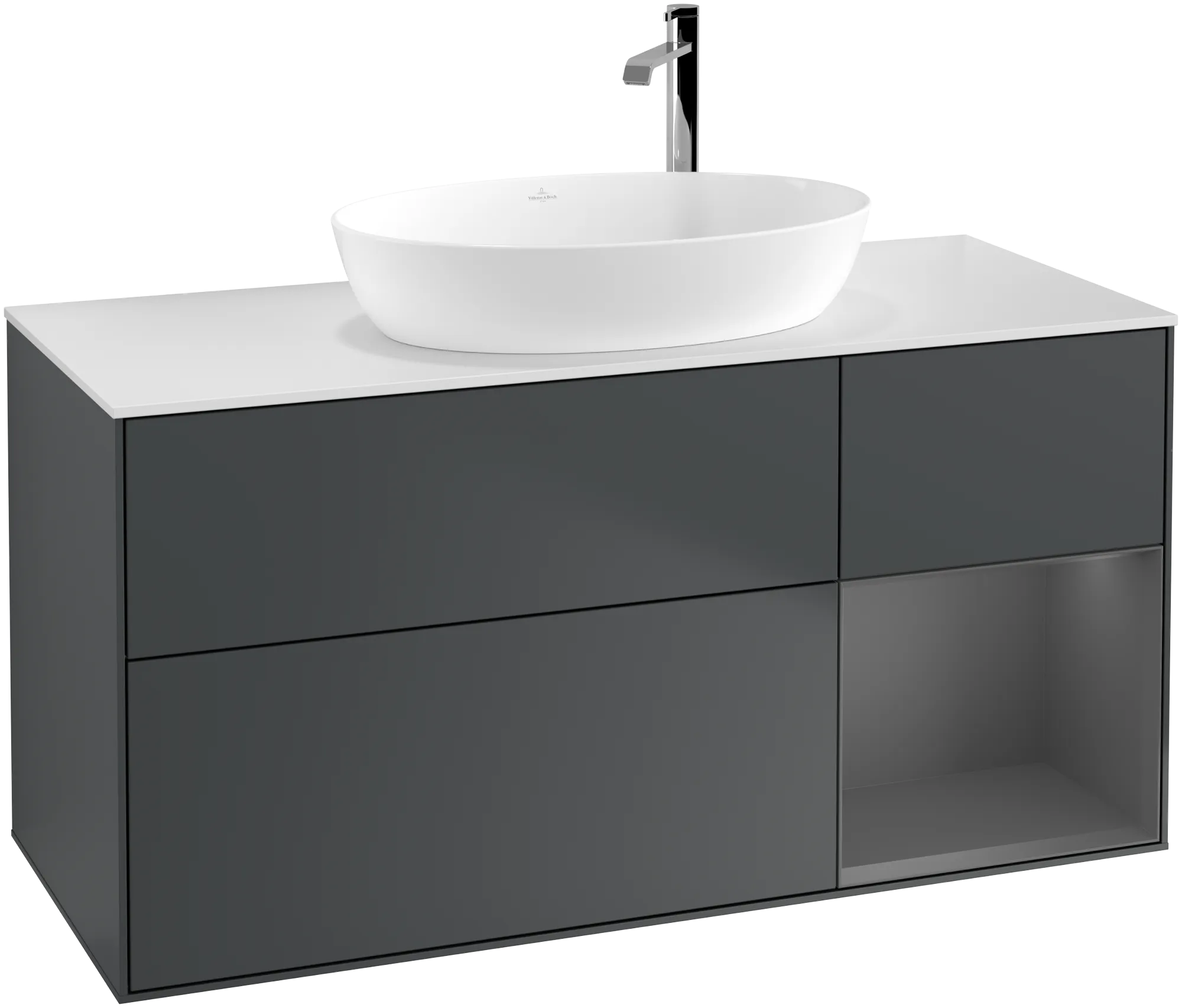 Bild von VILLEROY BOCH Finion Waschbeckenunterschrank, mit Beleuchtung, 3 Auszüge, 1200 x 603 x 501 mm, Midnight Blue Matt Lacquer / Anthracite Matt Lacquer / Glass White Matt #G951GKHG