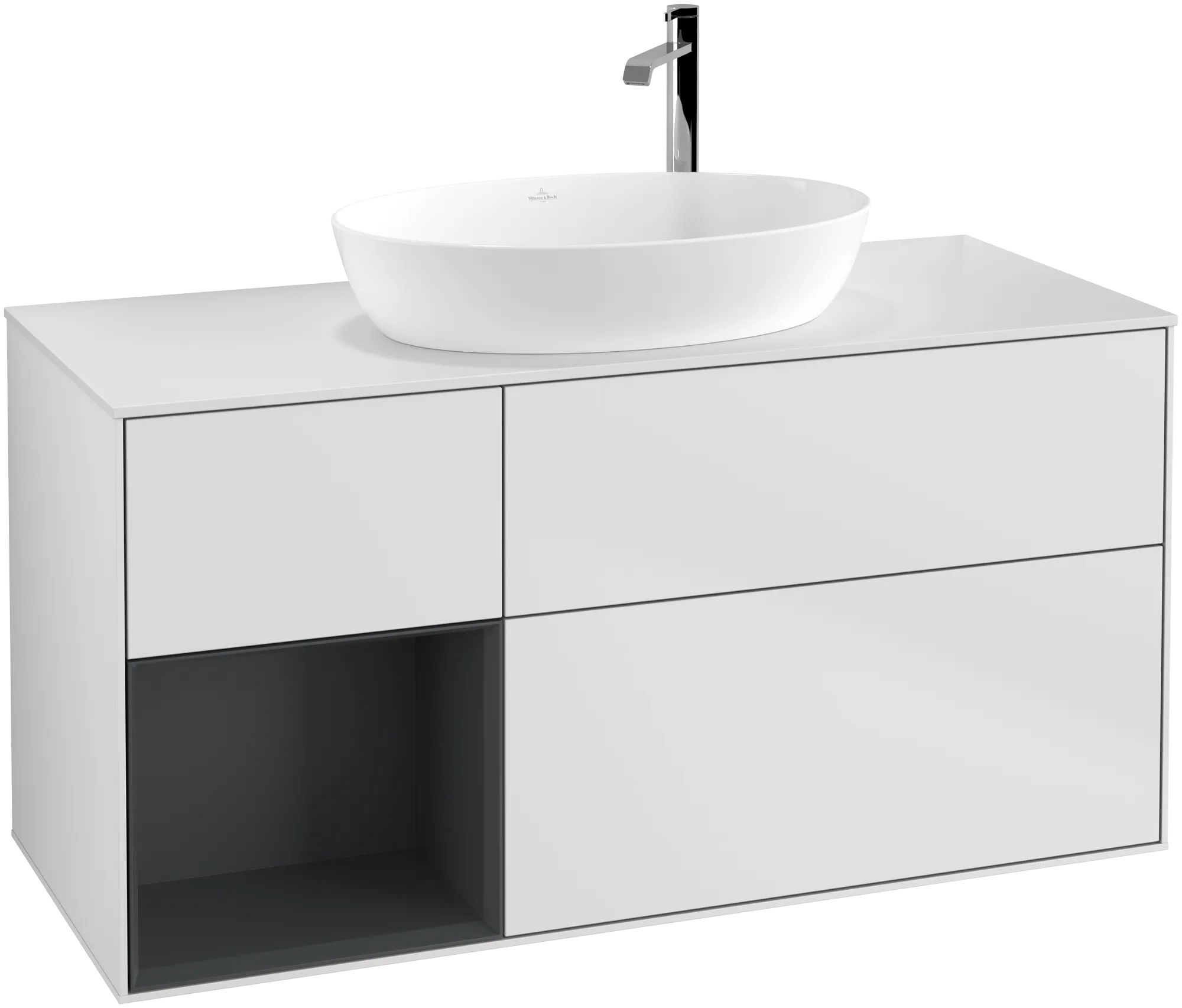 Bild von VILLEROY BOCH Finion Waschbeckenunterschrank, mit Beleuchtung, 3 Auszüge, 1200 x 603 x 501 mm, White Matt Lacquer / Midnight Blue Matt Lacquer / Glass White Matt #G941HGMT