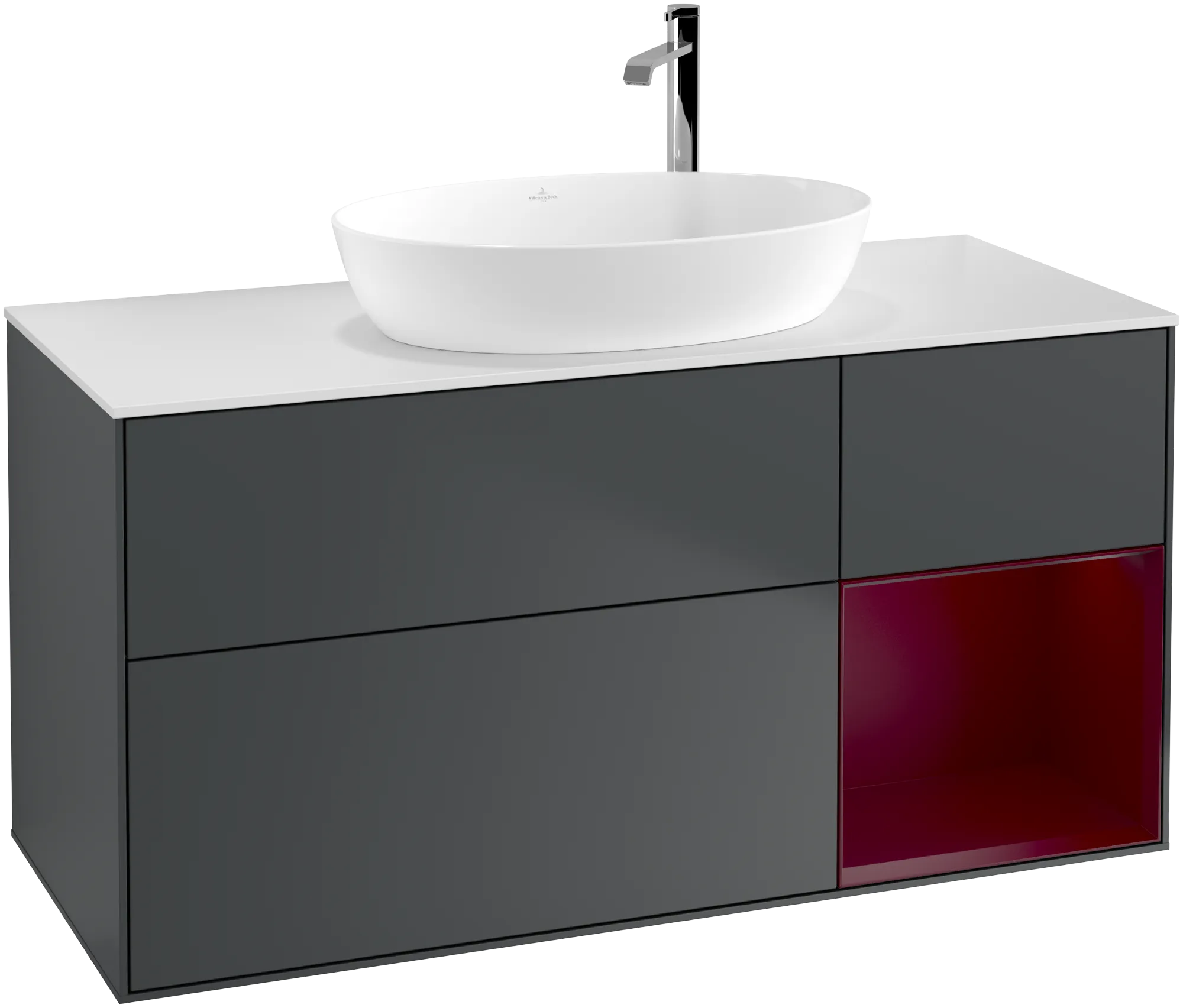 Obrázek VILLEROY BOCH Finion Vanity unit, with lighting, 3 pull-out compartments, 1200 x 603 x 501 mm, Midnight Blue Matt Lacquer / Peony Matt Lacquer / Glass White Matt #G951HBHG