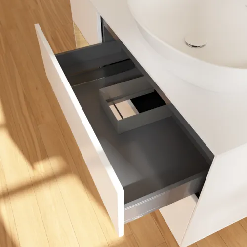 Bild von VILLEROY BOCH Finion Waschbeckenunterschrank, mit Beleuchtung, 3 Auszüge, 1200 x 603 x 501 mm, White Matt Lacquer / Oak Veneer / Glass White Matt #G921PCMT