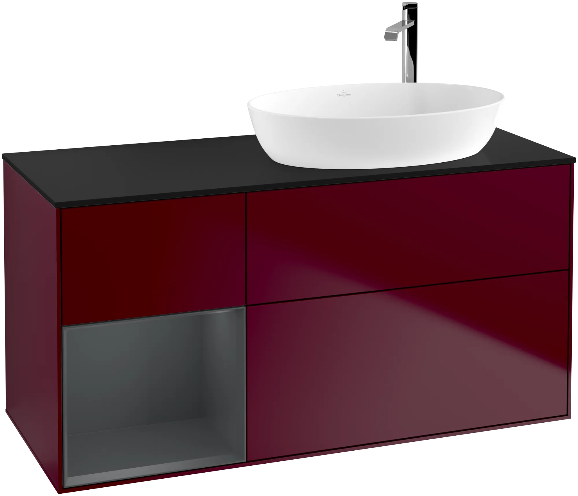 Bild von VILLEROY BOCH Finion Waschbeckenunterschrank, mit Beleuchtung, 3 Auszüge, 1200 x 603 x 501 mm, Peony Matt Lacquer / Midnight Blue Matt Lacquer / Glass Black Matt #G922HGHB