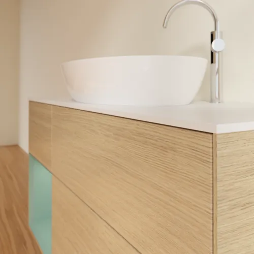Bild von VILLEROY BOCH Finion Waschbeckenunterschrank, mit Beleuchtung, 3 Auszüge, 1200 x 603 x 501 mm, Oak Veneer / Olive Matt Lacquer / Glass White Matt #G941GMPC