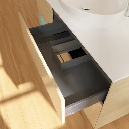 Bild von VILLEROY BOCH Finion Waschbeckenunterschrank, mit Beleuchtung, 3 Auszüge, 1200 x 603 x 501 mm, Oak Veneer / Olive Matt Lacquer / Glass White Matt #G941GMPC