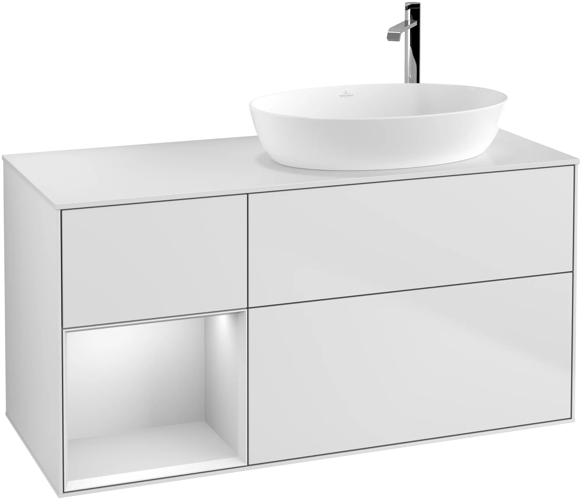 Bild von VILLEROY BOCH Finion Waschbeckenunterschrank, mit Beleuchtung, 3 Auszüge, 1200 x 603 x 501 mm, White Matt Lacquer / White Matt Lacquer / Glass White Matt #G921MTMT
