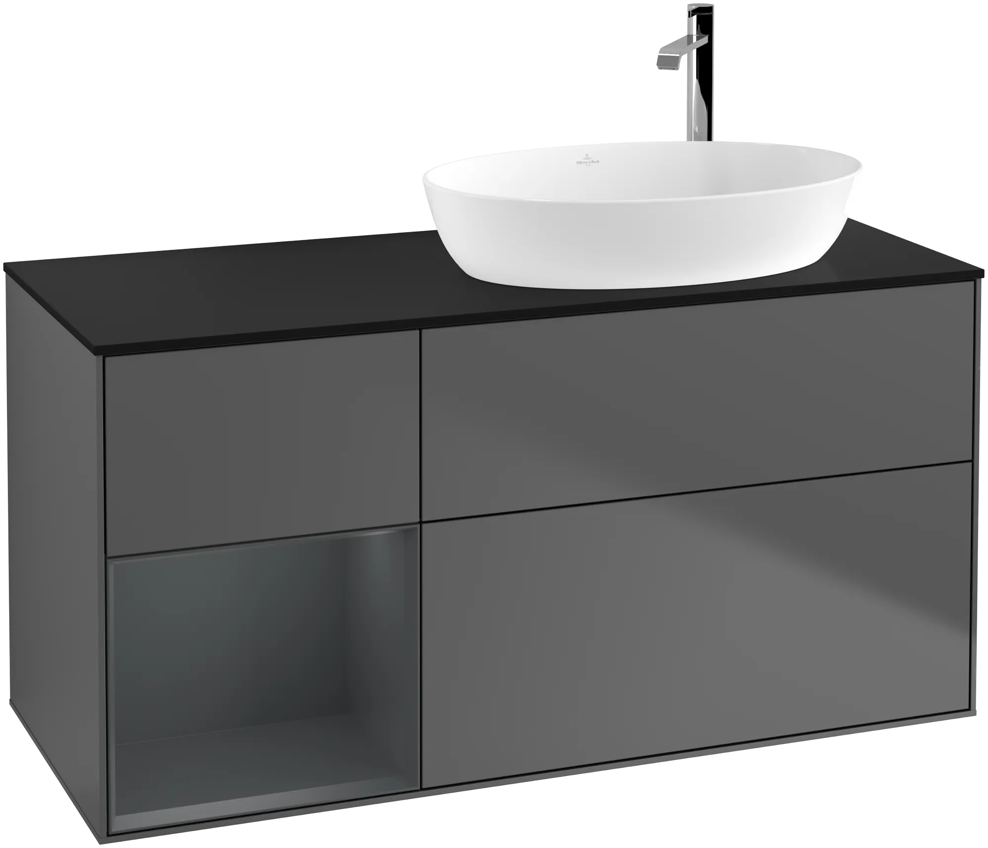 Obrázek VILLEROY BOCH Finion Vanity unit, with lighting, 3 pull-out compartments, 1200 x 603 x 501 mm, Anthracite Matt Lacquer / Midnight Blue Matt Lacquer / Glass Black Matt #G922HGGK