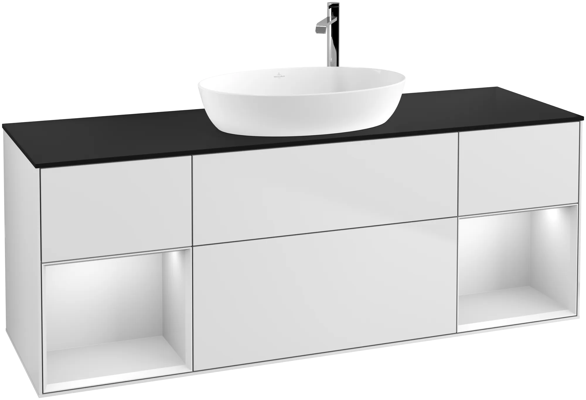 Bild von VILLEROY BOCH Finion Waschbeckenunterschrank, mit Beleuchtung, 4 Auszüge, 1600 x 603 x 501 mm, White Matt Lacquer / White Matt Lacquer / Glass Black Matt #G982MTMT