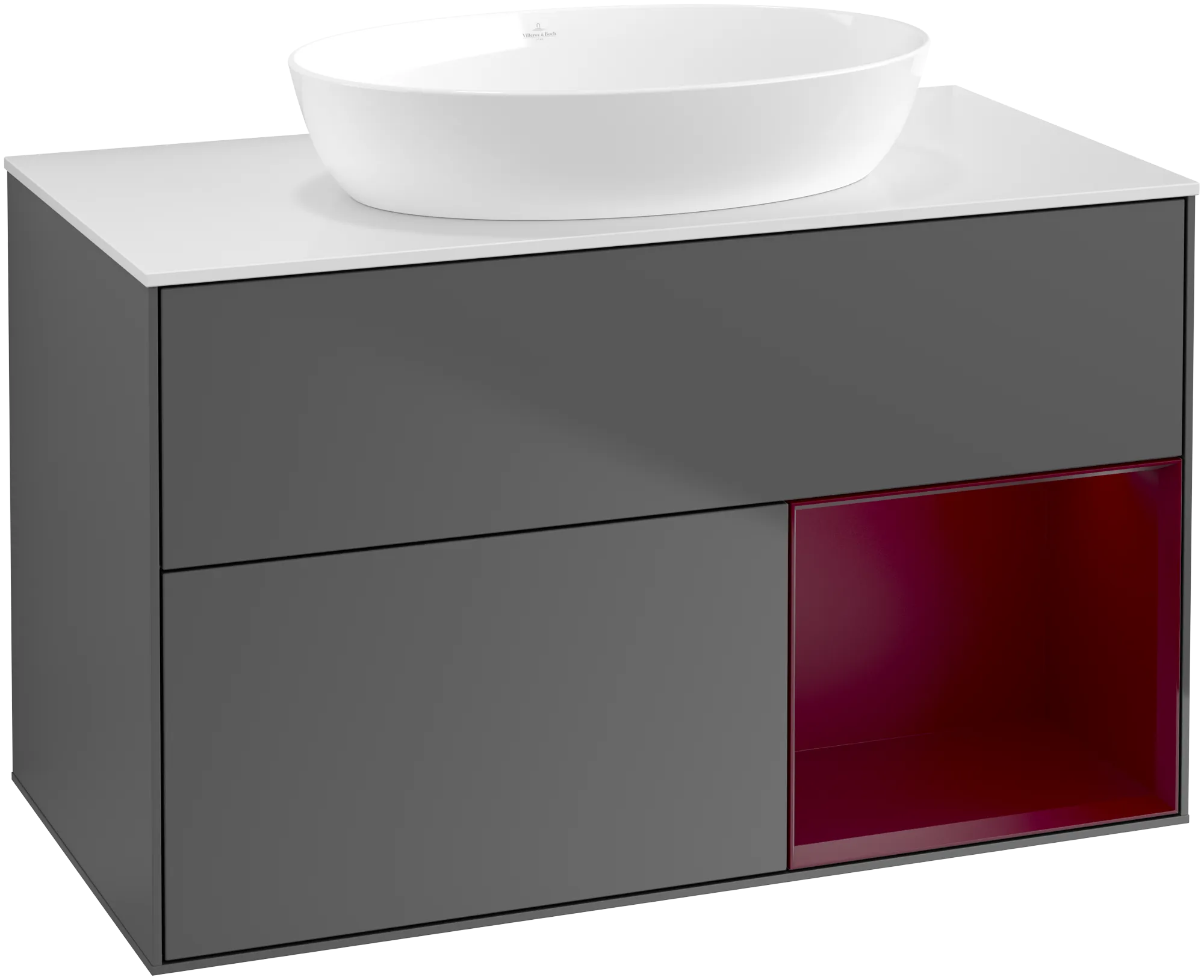 Bild von VILLEROY BOCH Finion Waschbeckenunterschrank, mit Beleuchtung, 2 Auszüge, 1000 x 603 x 501 mm, Anthracite Matt Lacquer / Peony Matt Lacquer / Glass White Matt #GA21HBGK