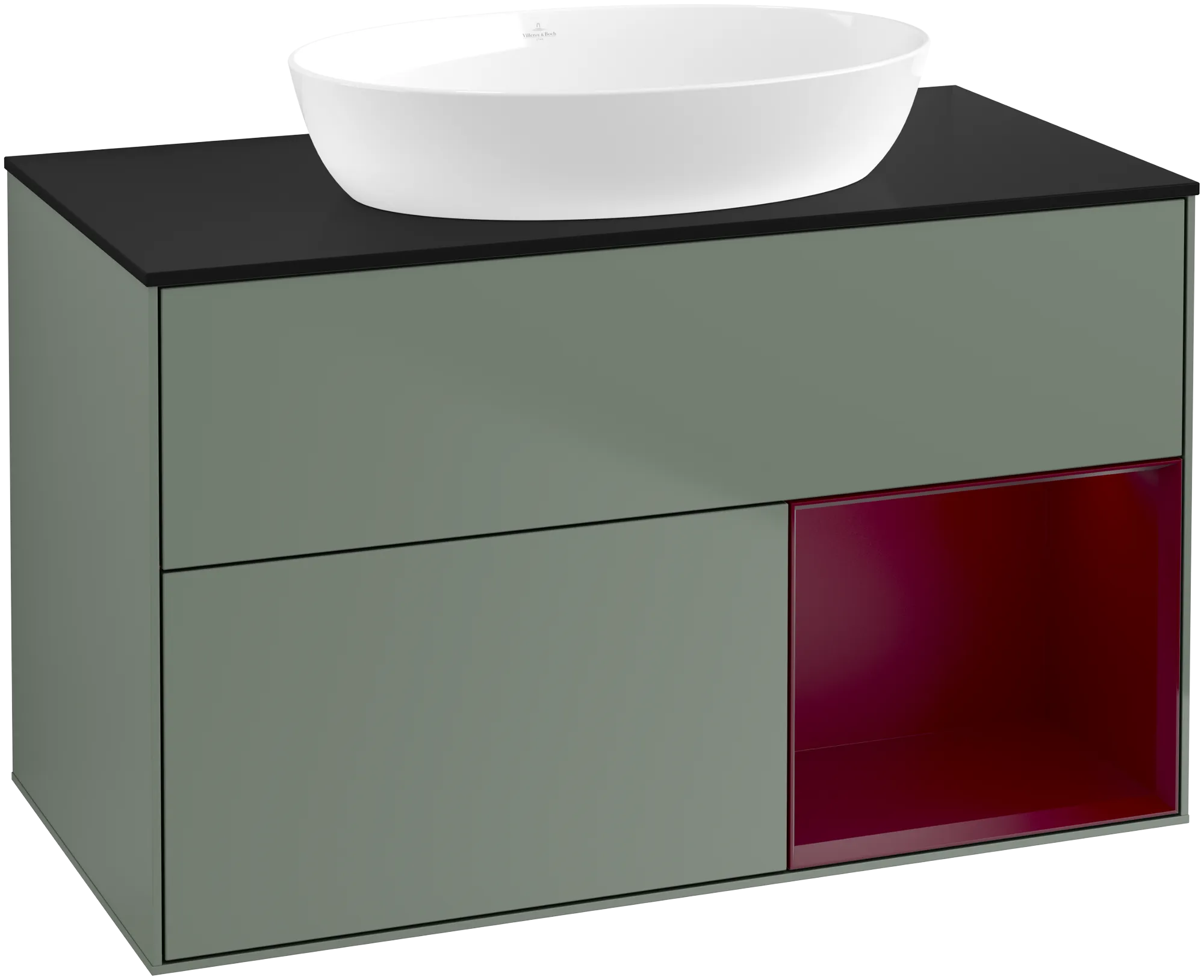 Bild von VILLEROY BOCH Finion Waschbeckenunterschrank, mit Beleuchtung, 2 Auszüge, 1000 x 603 x 501 mm, Olive Matt Lacquer / Peony Matt Lacquer / Glass Black Matt #GA22HBGM