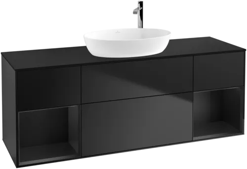 Bild von VILLEROY BOCH Finion Waschbeckenunterschrank, mit Beleuchtung, 4 Auszüge, 1600 x 603 x 501 mm, Black Matt Lacquer / Black Matt Lacquer / Glass Black Matt #G982PDPD