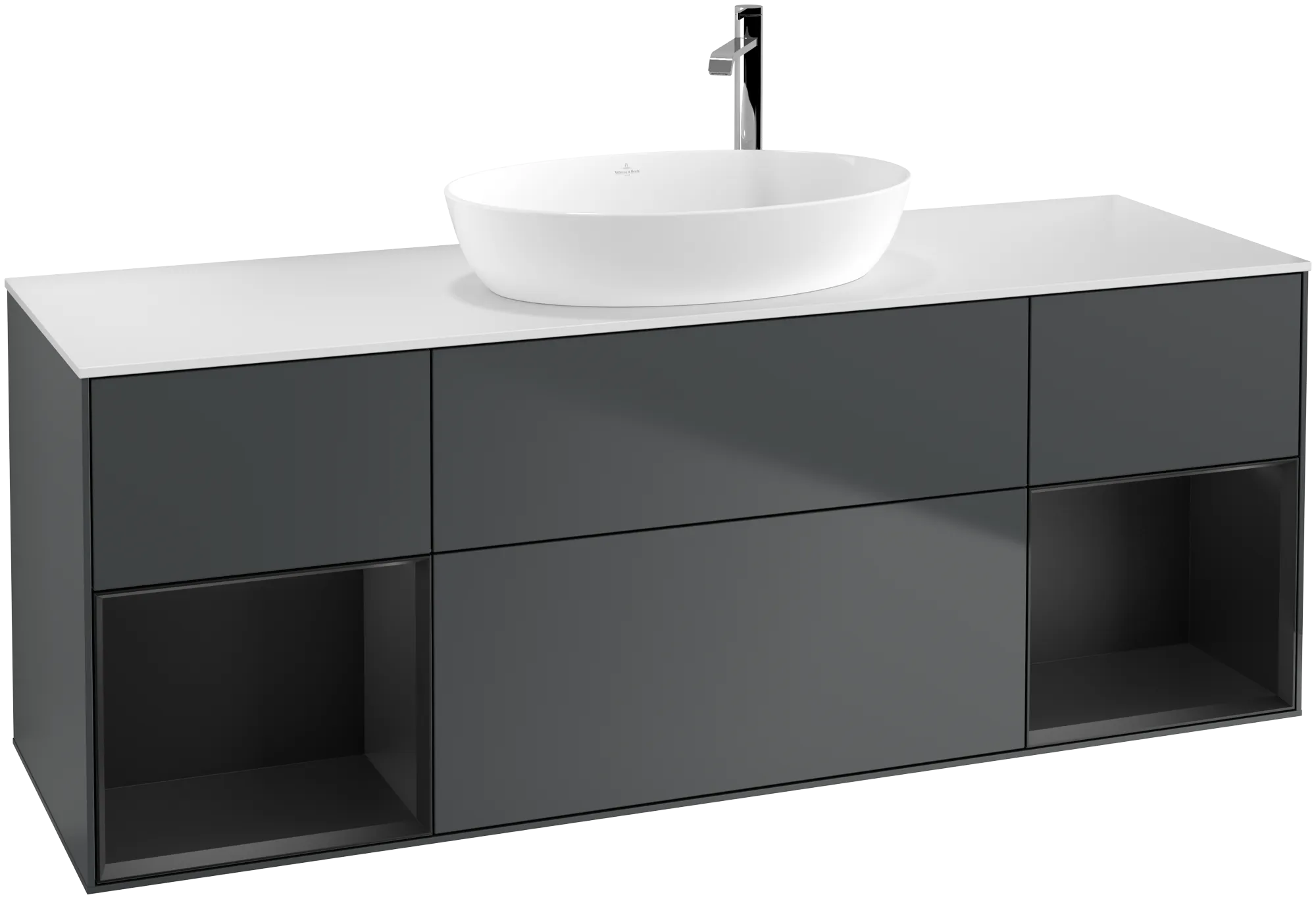 Bild von VILLEROY BOCH Finion Waschbeckenunterschrank, mit Beleuchtung, 4 Auszüge, 1600 x 603 x 501 mm, Midnight Blue Matt Lacquer / Black Matt Lacquer / Glass White Matt #G981PDHG