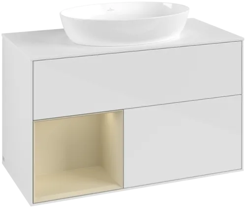 Bild von VILLEROY BOCH Finion Waschbeckenunterschrank, mit Beleuchtung, 2 Auszüge, 1000 x 603 x 501 mm, Glossy White Lacquer / Silk Grey Matt Lacquer / Glass White Matt #GA11HJGF