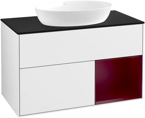 Bild von VILLEROY BOCH Finion Waschbeckenunterschrank, mit Beleuchtung, 2 Auszüge, 1000 x 603 x 501 mm, Glossy White Lacquer / Peony Matt Lacquer / Glass Black Matt #GA22HBGF