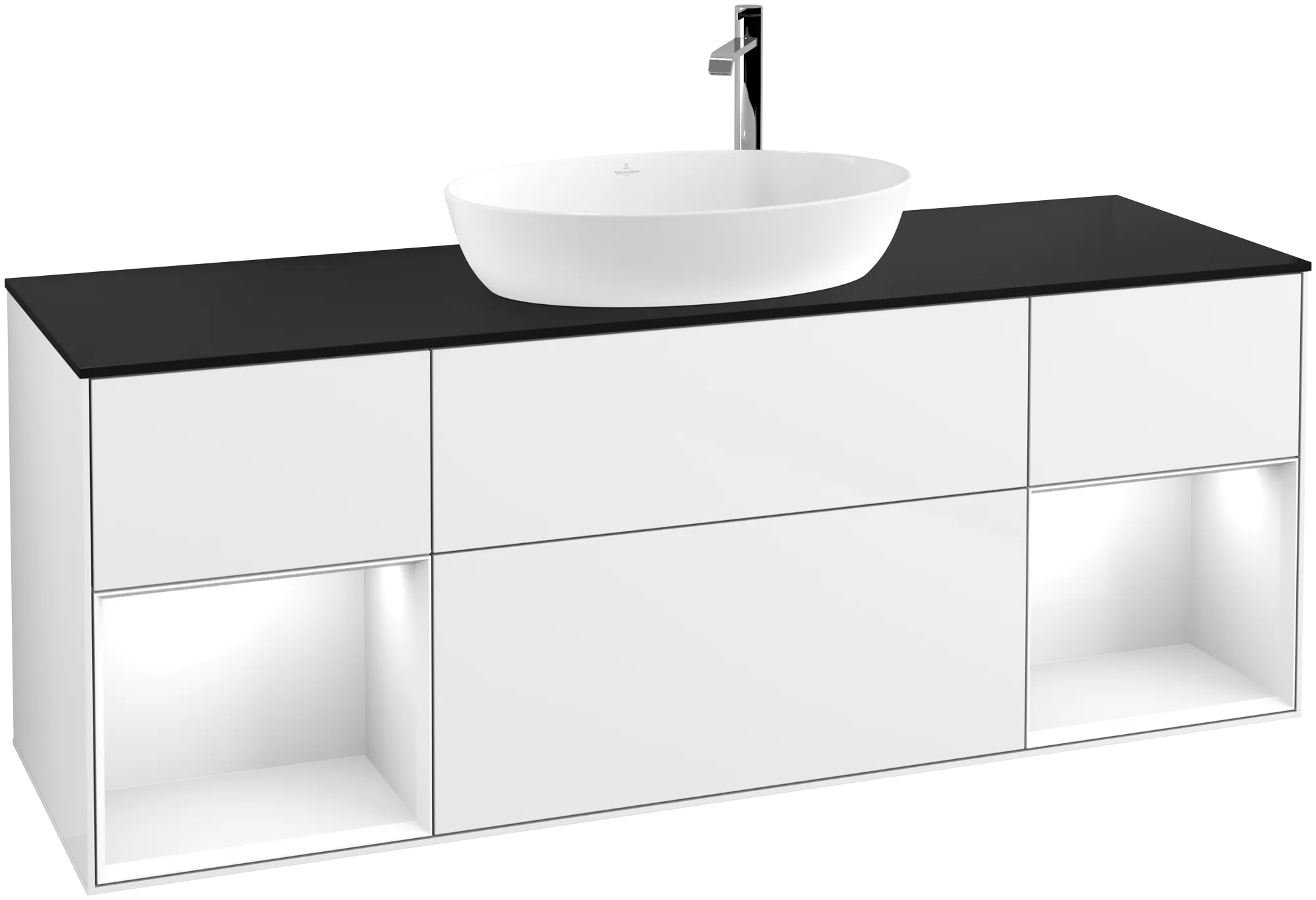 Bild von VILLEROY BOCH Finion Waschbeckenunterschrank, mit Beleuchtung, 4 Auszüge, 1600 x 603 x 501 mm, Glossy White Lacquer / Glossy White Lacquer / Glass Black Matt #G982GFGF