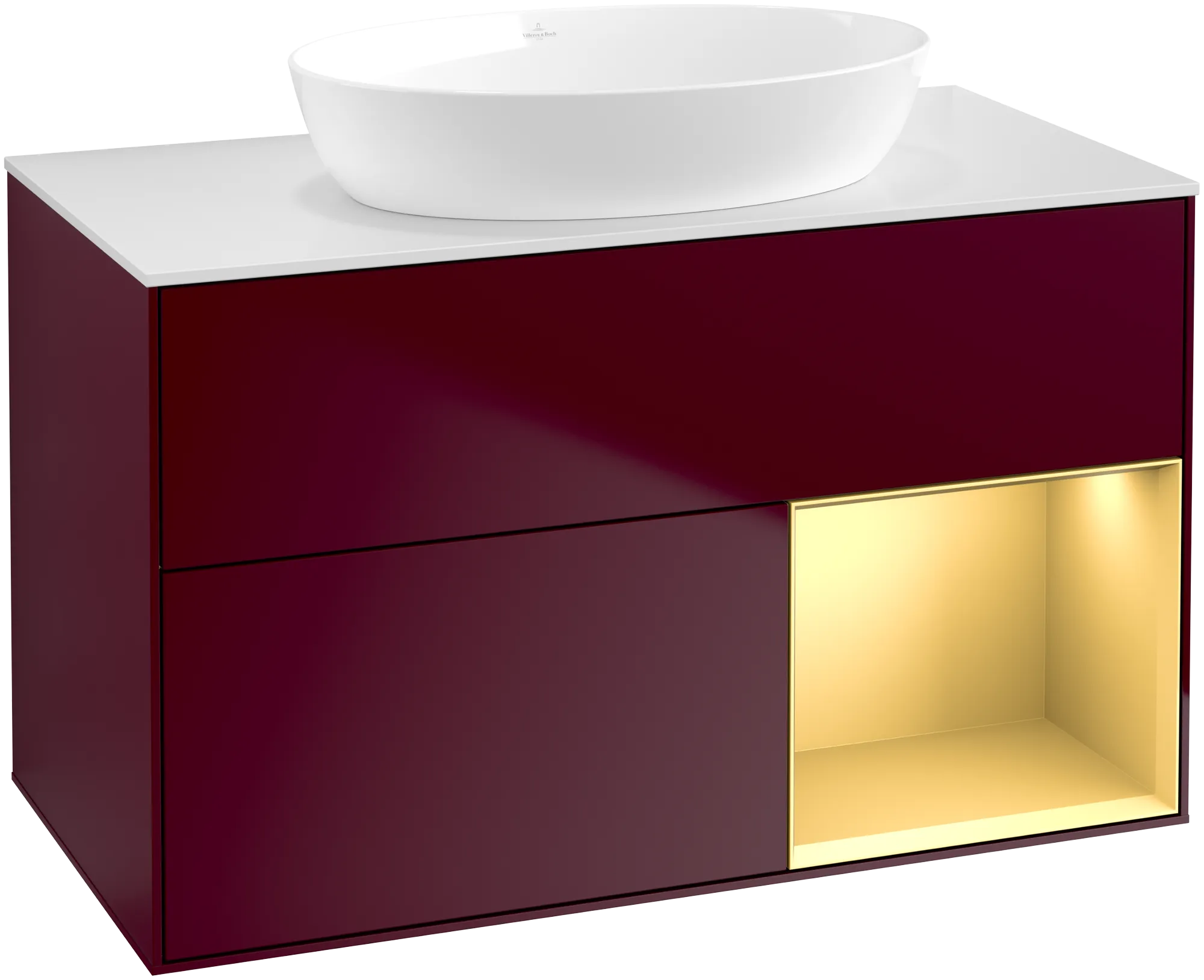 Bild von VILLEROY BOCH Finion Waschbeckenunterschrank, mit Beleuchtung, 2 Auszüge, 1000 x 603 x 501 mm, Peony Matt Lacquer / Gold Matt Lacquer / Glass White Matt #GA21HFHB