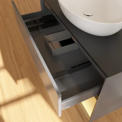 Bild von VILLEROY BOCH Finion Waschbeckenunterschrank, mit Beleuchtung, 2 Auszüge, 1000 x 603 x 501 mm, Anthracite Matt Lacquer / Gold Matt Lacquer / Glass Black Matt #GA22HFGK