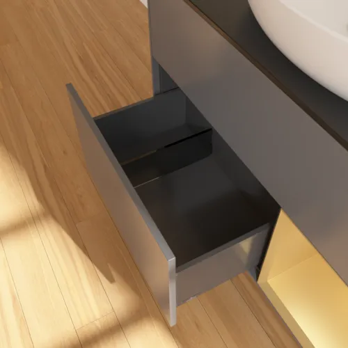 Bild von VILLEROY BOCH Finion Waschbeckenunterschrank, mit Beleuchtung, 2 Auszüge, 1000 x 603 x 501 mm, Anthracite Matt Lacquer / Gold Matt Lacquer / Glass Black Matt #GA22HFGK