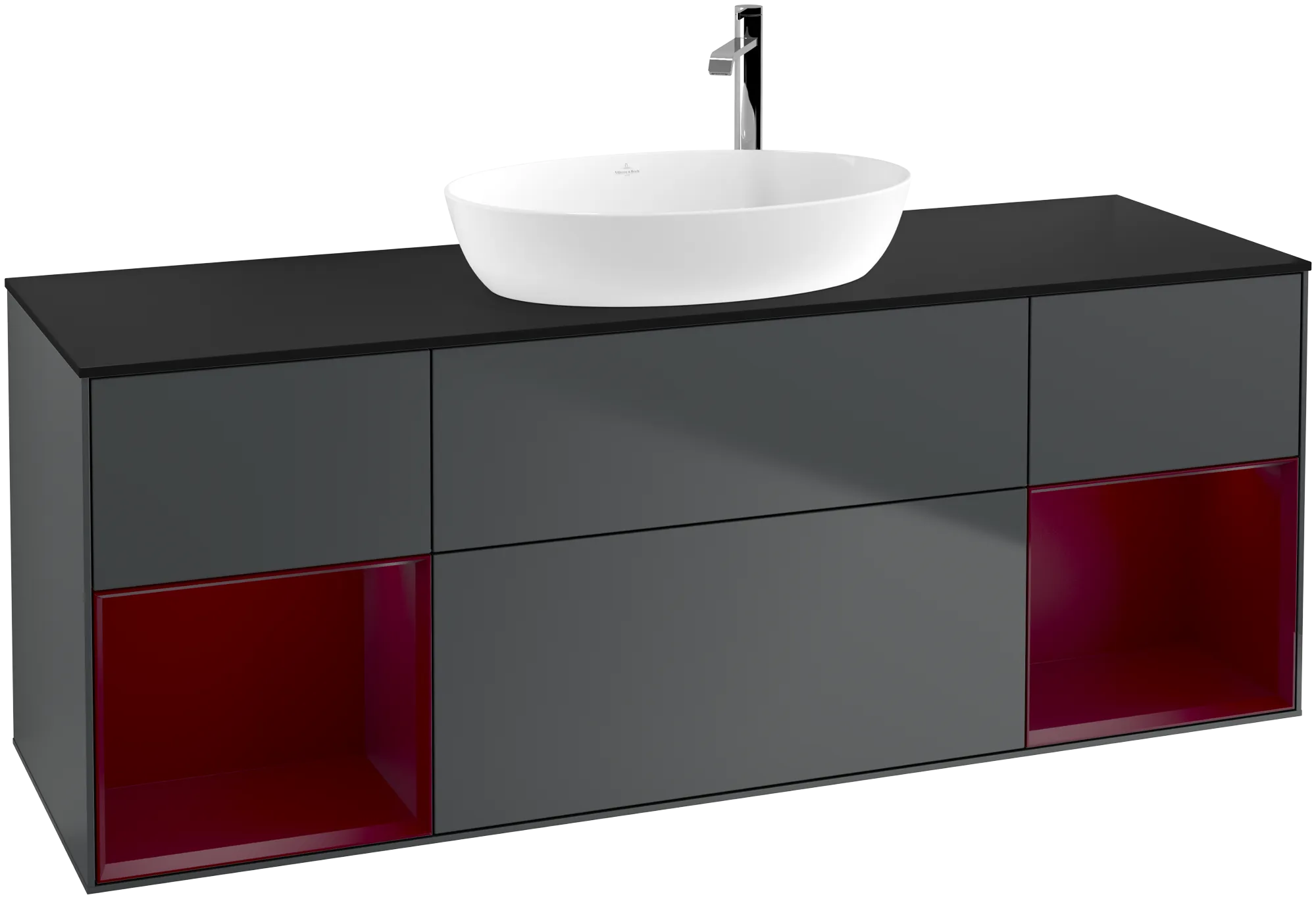 Bild von VILLEROY BOCH Finion Waschbeckenunterschrank, mit Beleuchtung, 4 Auszüge, 1600 x 603 x 501 mm, Midnight Blue Matt Lacquer / Peony Matt Lacquer / Glass Black Matt #G982HBHG