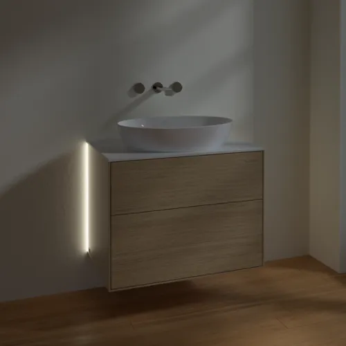 Obrázek VILLEROY BOCH Finion Vanity unit, with lighting, 2 pull-out compartments, 800 x 603 x 501 mm, Oak Veneer / Glass White Matt #G99100PC